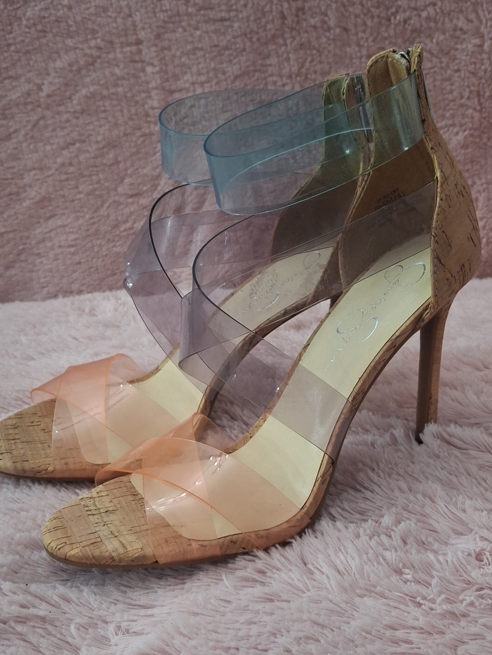 Jessica Simoson Clear Strap Cork High Heel Sandals Like New Size 9½
